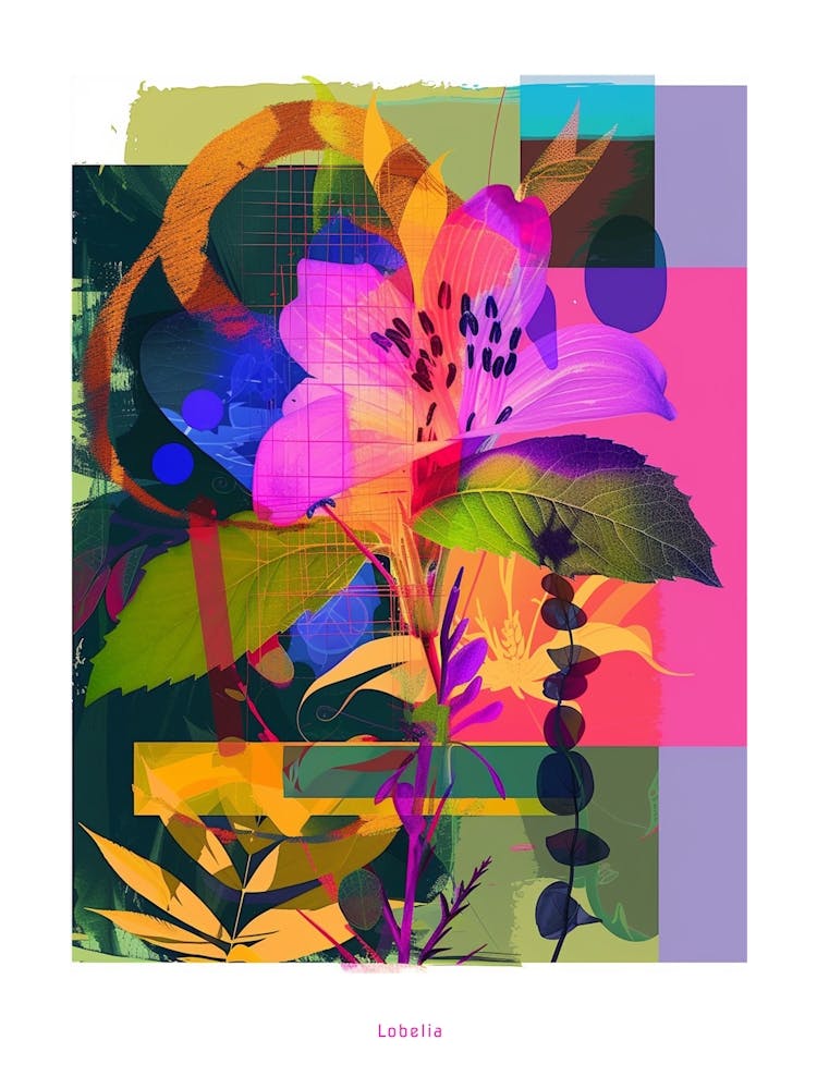 Lobelia 1 Neon Flower Collage Poster