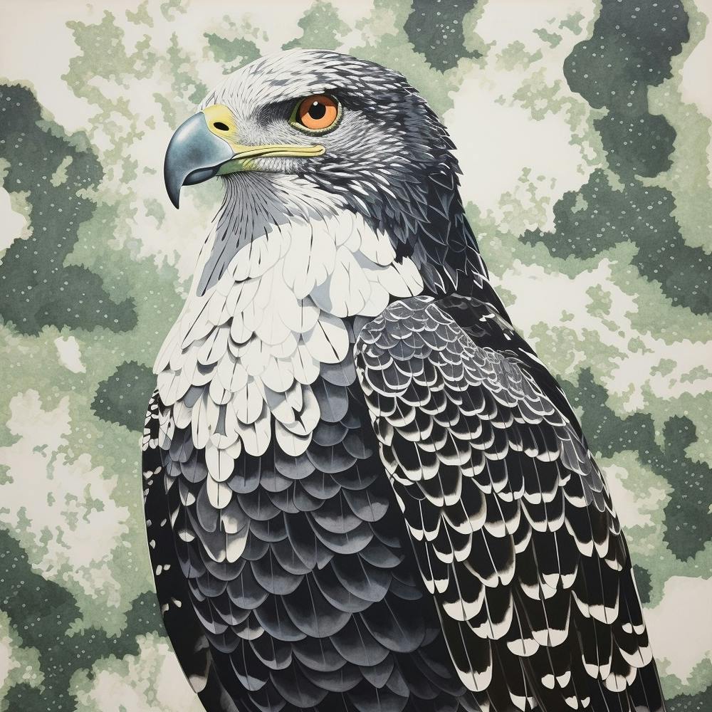 Ohara Koson inspiriertes Vogelgemälde Falke 4 Quadrat