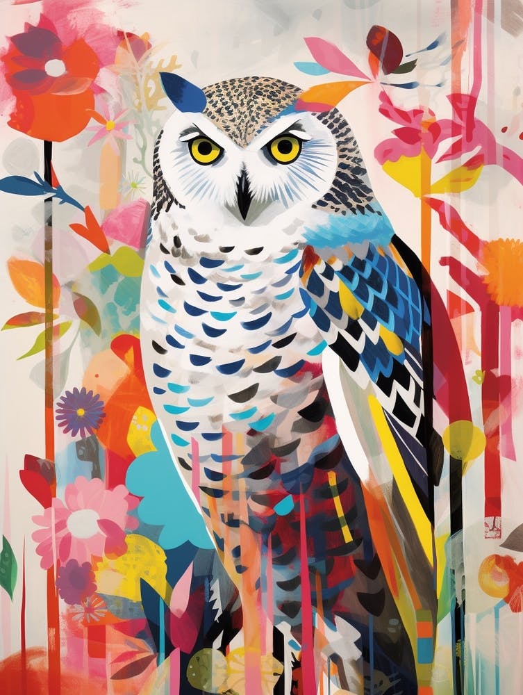 Vogelgemälde Collage Schnee-Eule 2