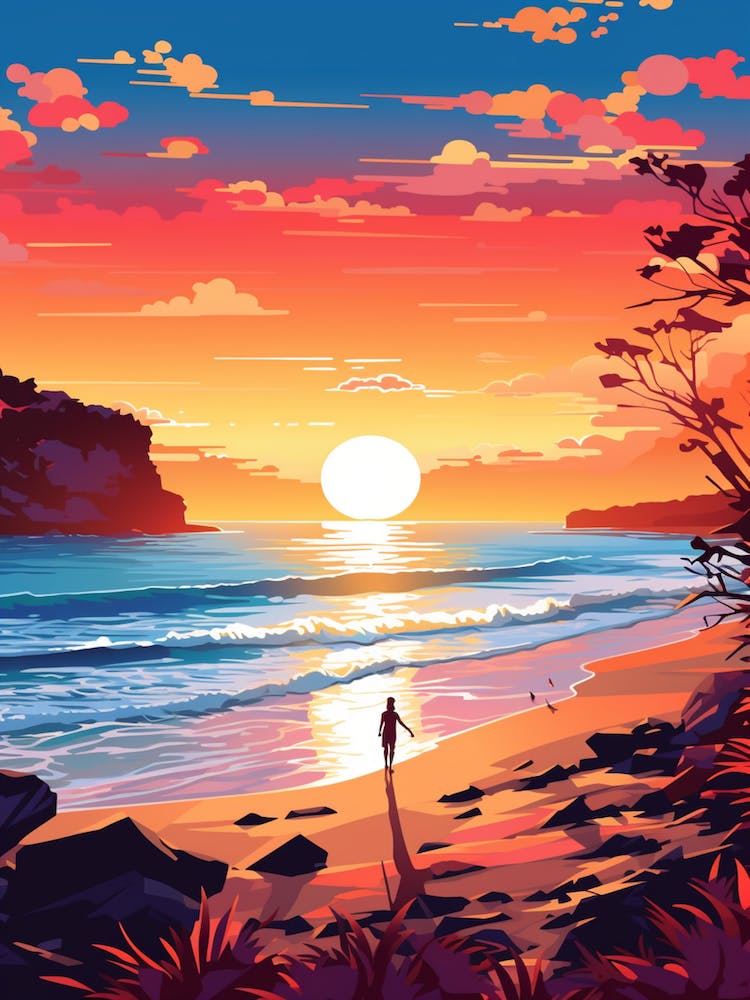 Long Reef Beach Australia At Sunset, Vibrant Painting 4