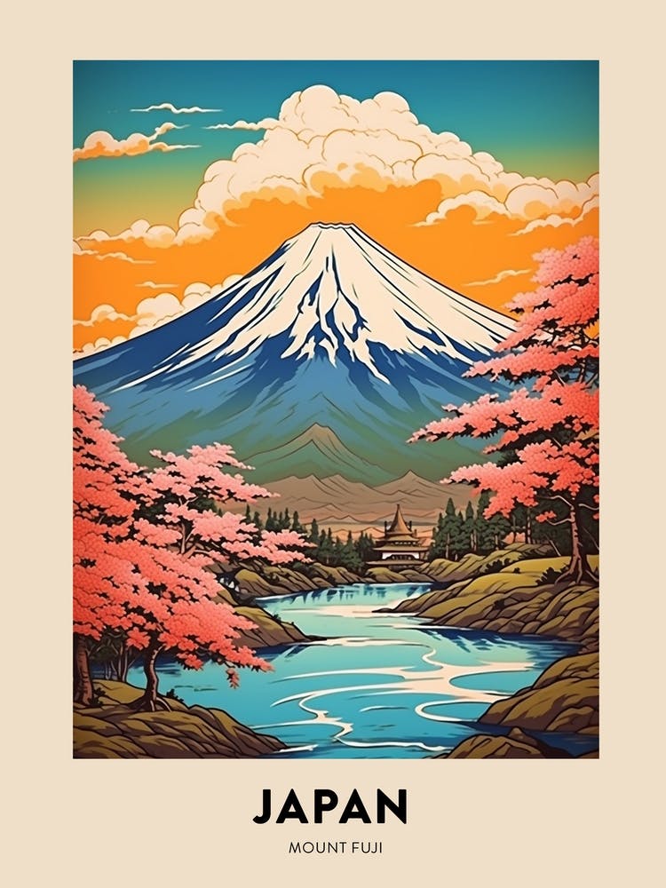 Mount Fuji Japan 3 Vintage Wanderreise-Poster