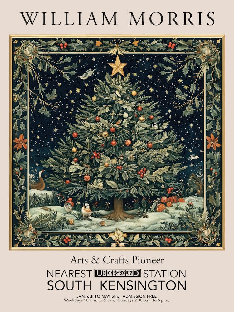William Morris Prints Christmas Tree Fabric Gift Winter Vintage