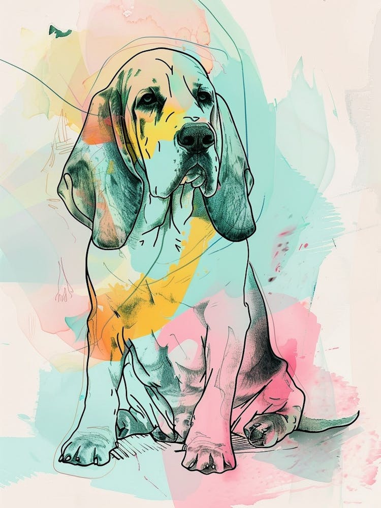 Basset Hound Dog Pastel Line Painting 1
