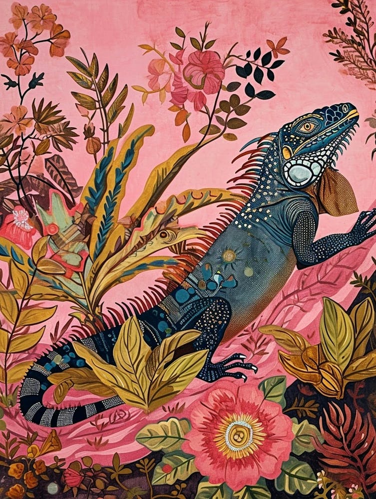 Floral Animal Painting Iguana 3