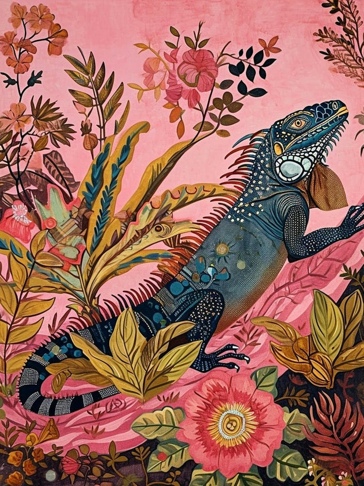 Floral Animal Painting Iguana 3