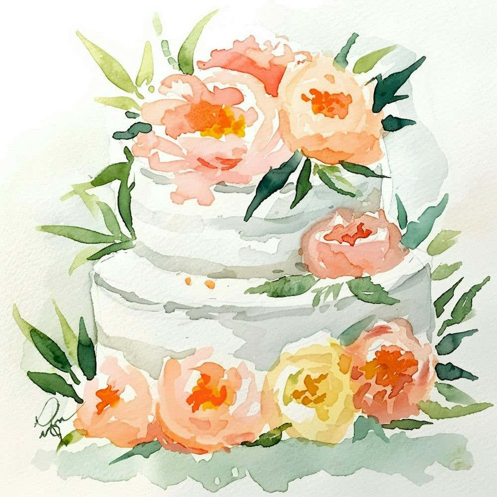 Watercolor Wedding Cake With Flowers 1
