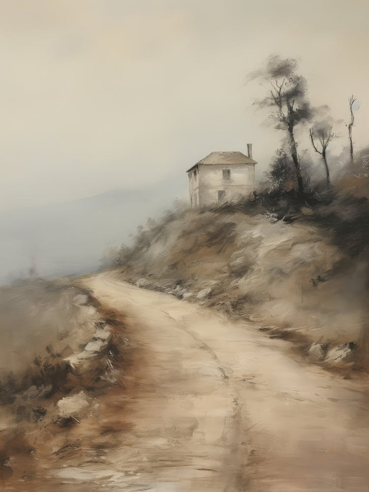 Vintage Country Road Oil Painting