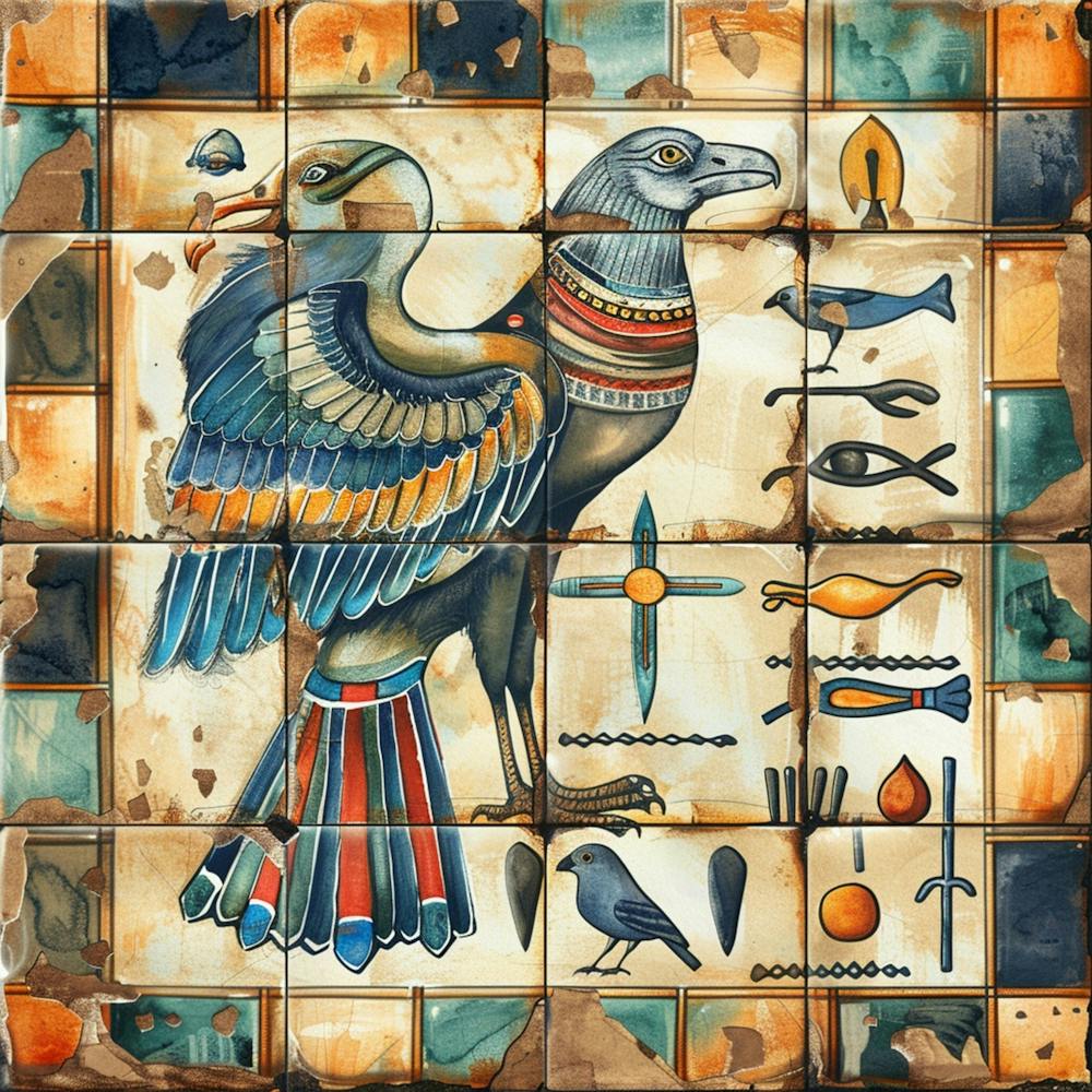 Ancient Egypt, Tile Style, Hand Drawn Manner Watercolor 1
