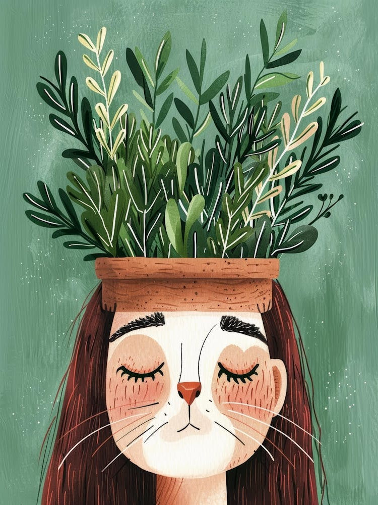 Cat With Plants On Her Head