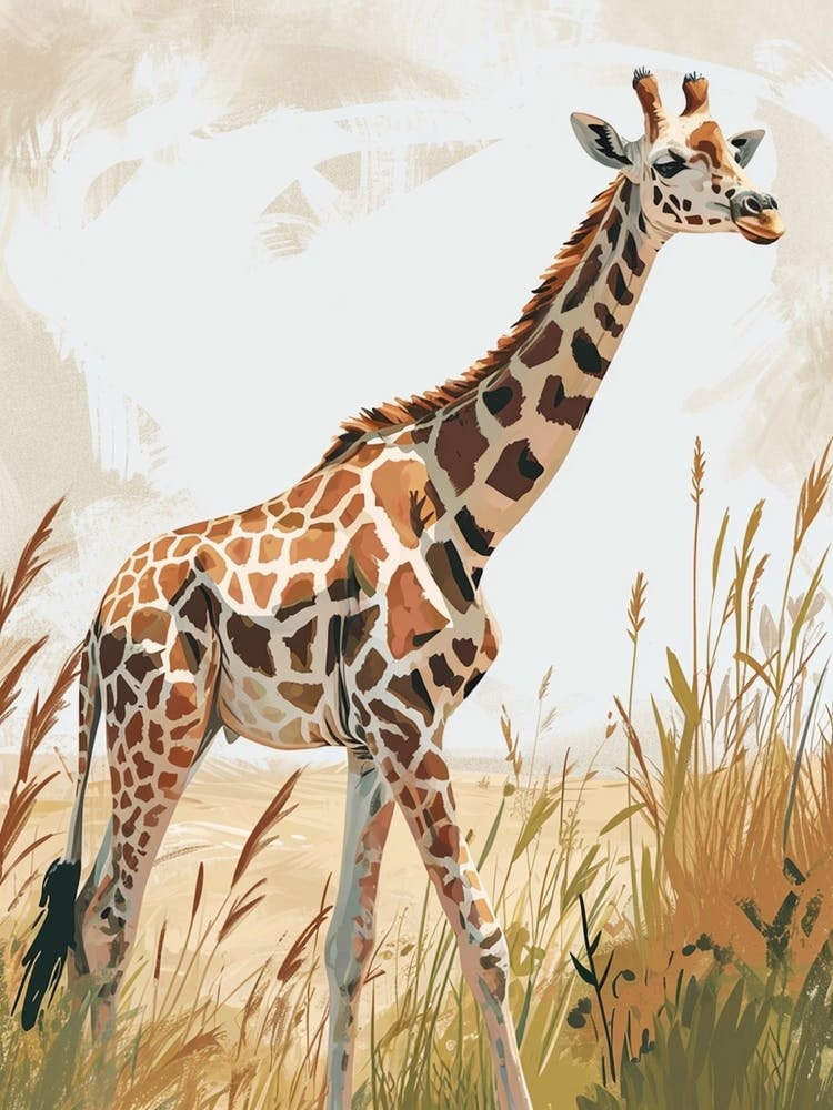 Moderne Illustration einer Giraffe in den Pflanzen 2