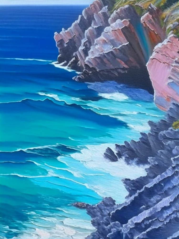 Coastal Cliffs And Rocky Shores Waterscape Marble Acrylic Painting 1