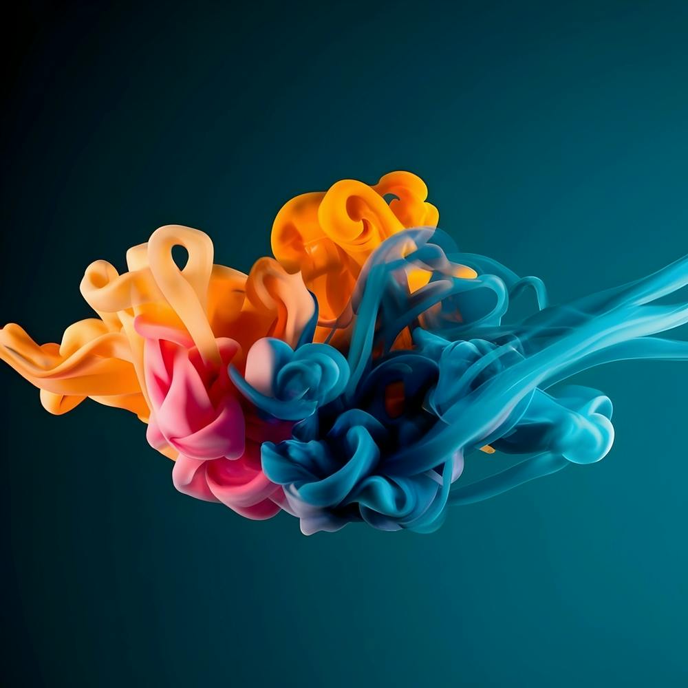 Abstract Long Cloud Of Colourful Smoke On A Blue (2)