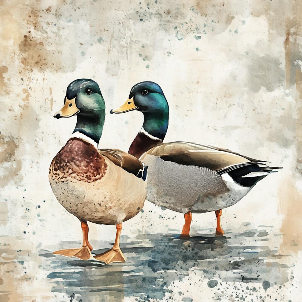 Watercolor Rustic Wild Ducks 2