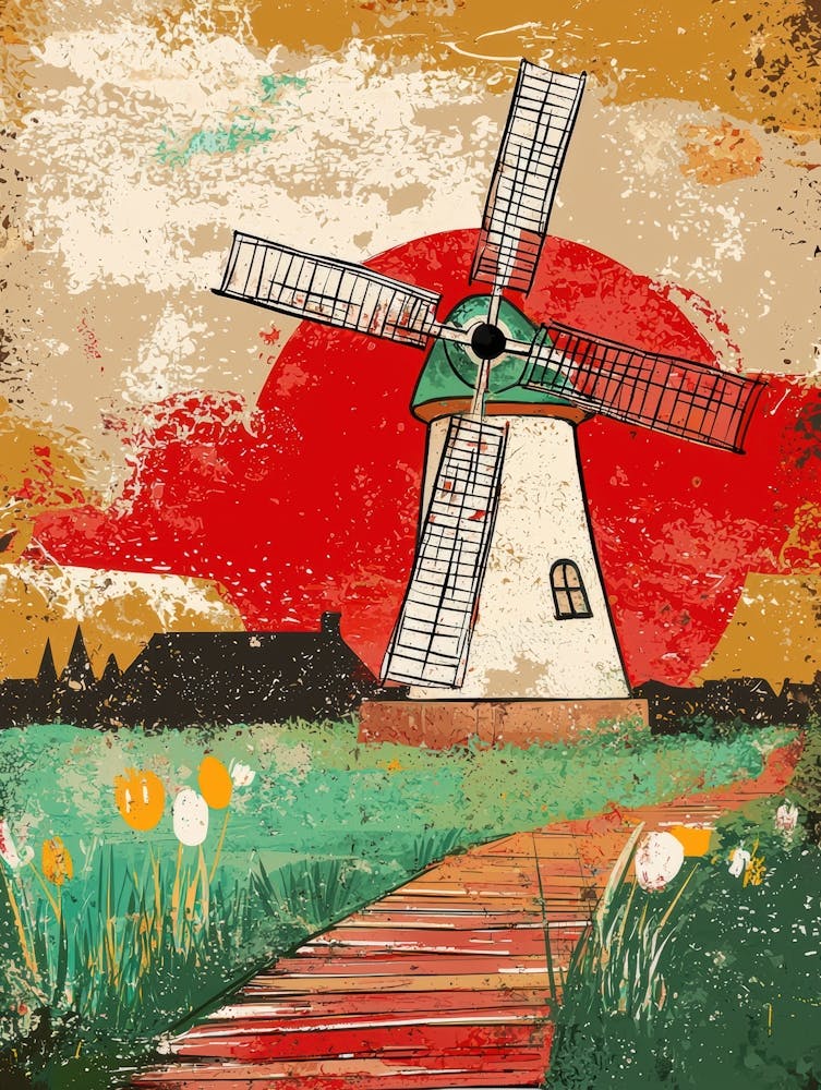 Windmühle Beim Sonnenuntergang 2