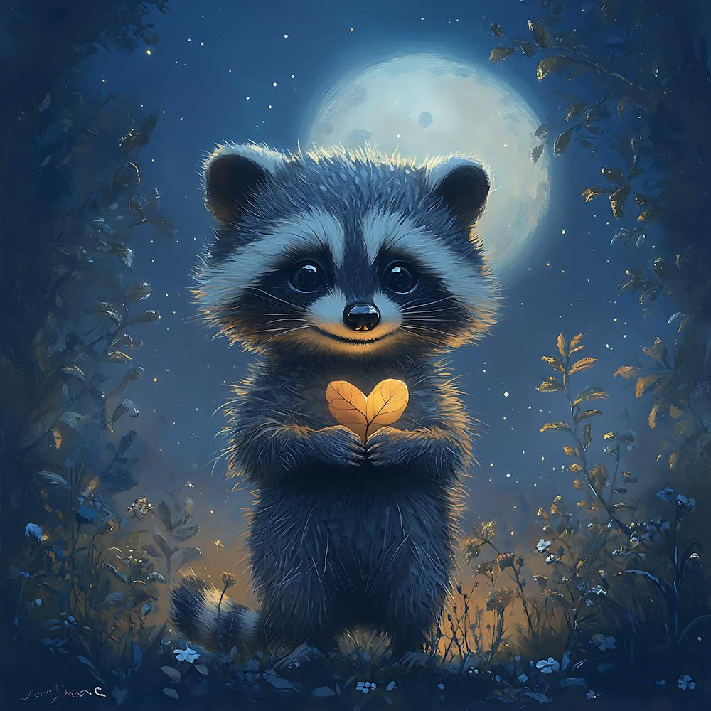 Curious Raccoon with Heart Leaf Backdrop 11
