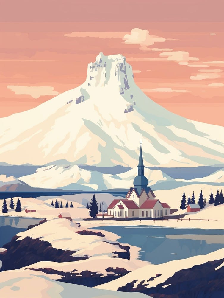 Vintage Winter Travel Illustration Iceland 3