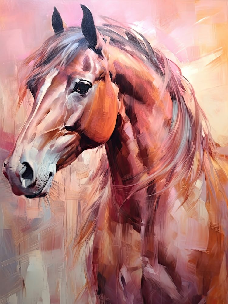 Horse Head Painting Close Up Pink Tones 2