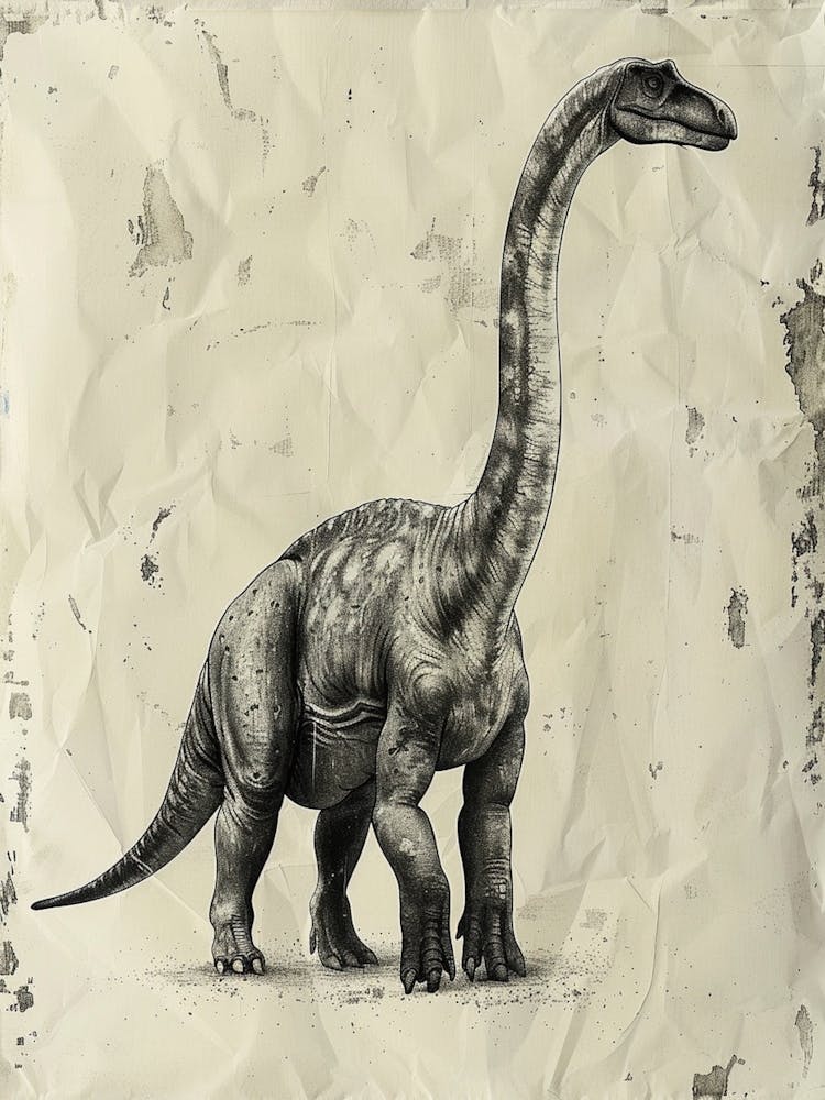 Brontosaurus Dinosaur Black Ink Illustration 2