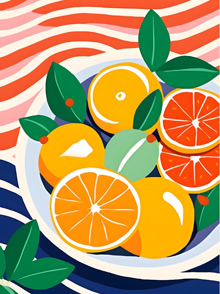 Boho Matisse Style Oranges On A Plate