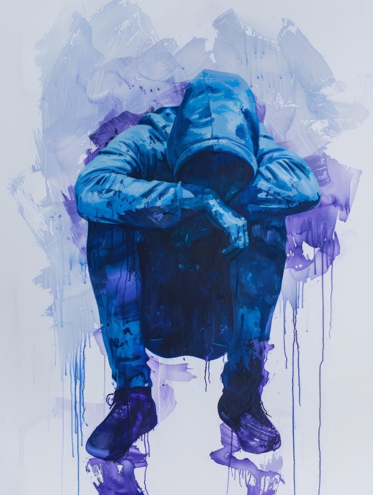 Blauer Kapuzenmann