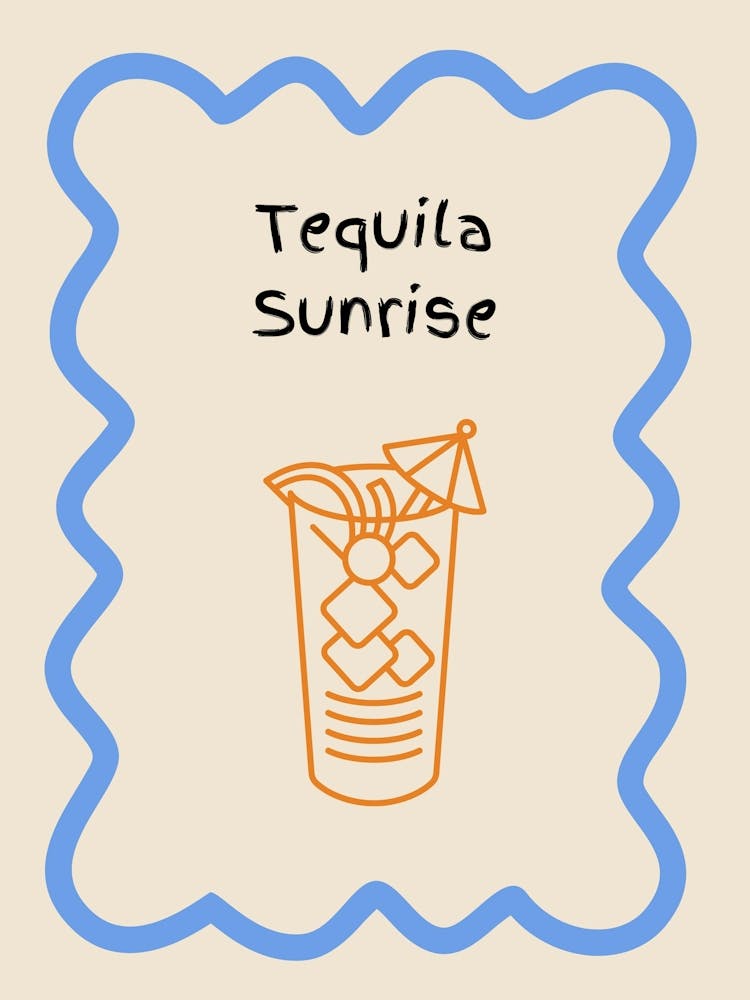Tequila Sunrise Doodle Poster Blue & Orange