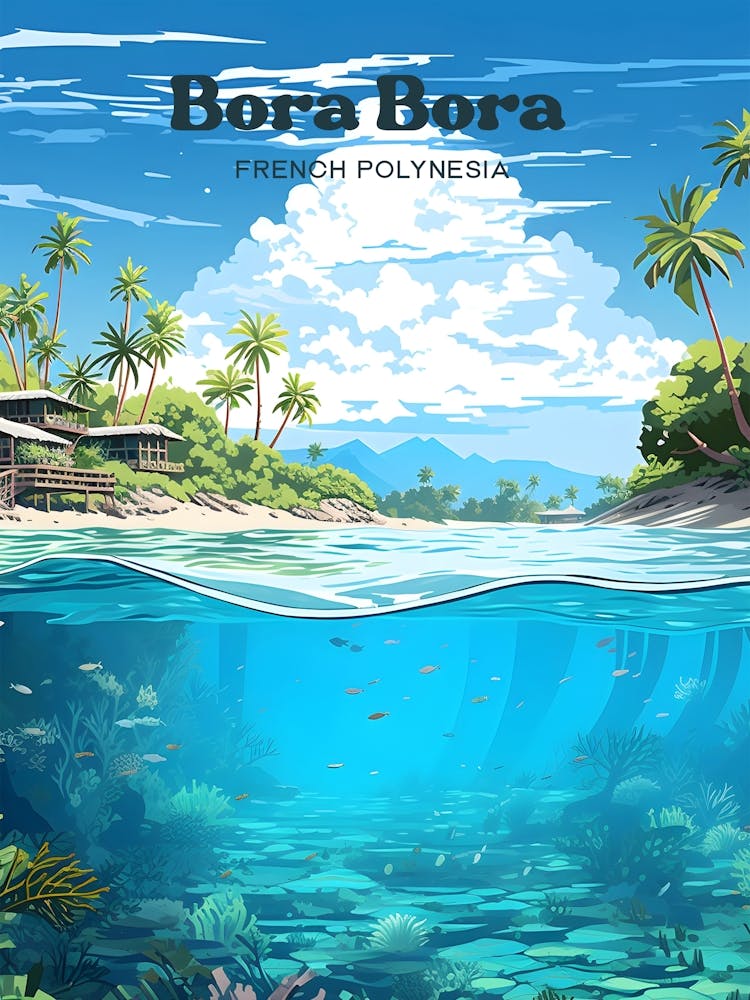 Bora Bora French Polynesia Island Paradise Travel Illustration