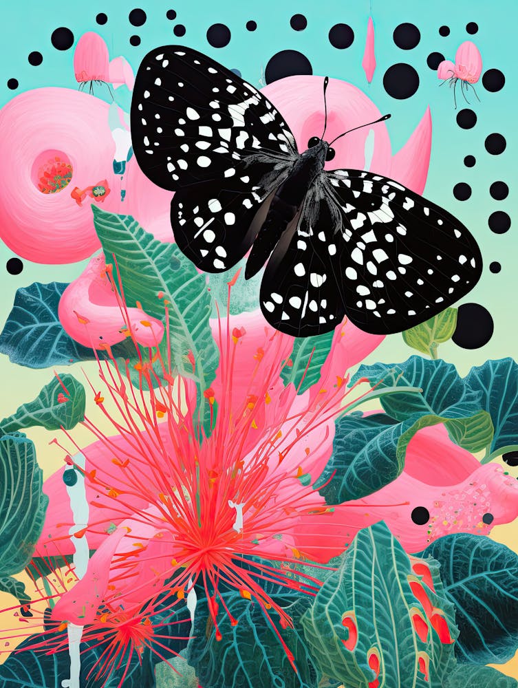 Schmetterling und Blumen | Inspiriert von Yayoi Kusama