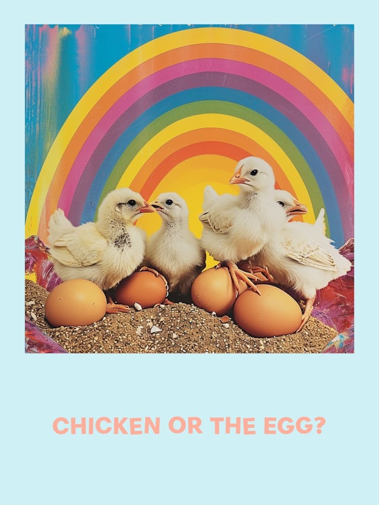Chicken Or The Egg Retro Rainbow Poster 2