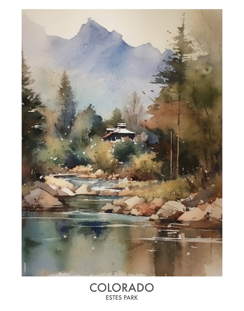 Estes Park, Colorado 3 Watercolor Travel Poster