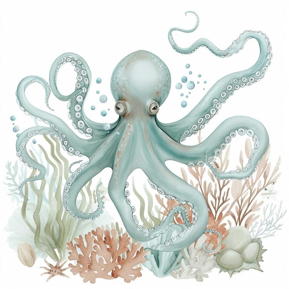 Blue Storybook Style With Seaweed & Coral 1