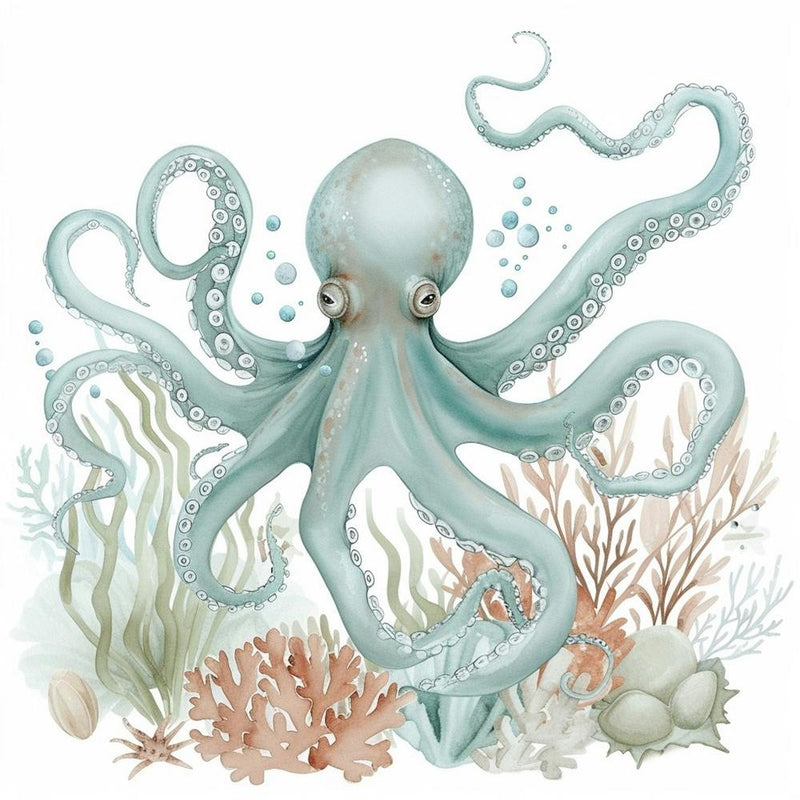 Blue Storybook Style With Seaweed & Coral 1