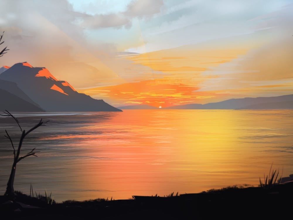 Beauty Sunset Over Lake