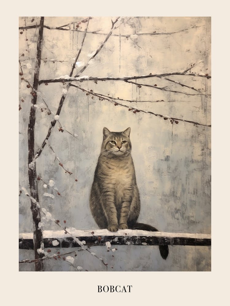 Vintage Wintertier-Malerei Poster Luchs 1