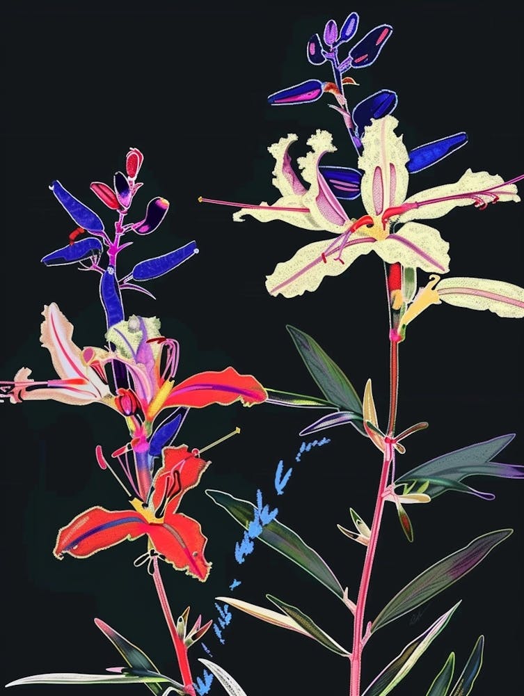 Neon Flowers On Black Lobelia 2