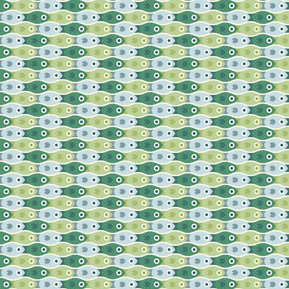 Beach Water Tessellating Fishes In Coastal Greens And Blues