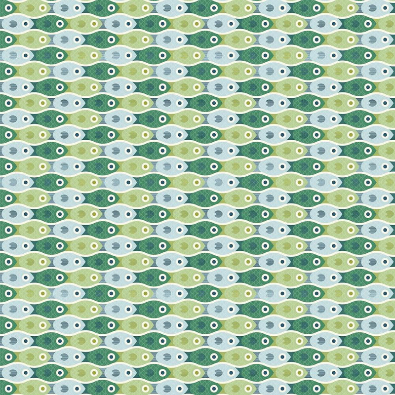 Beach Water Tessellating Fishes In Coastal Greens And Blues
