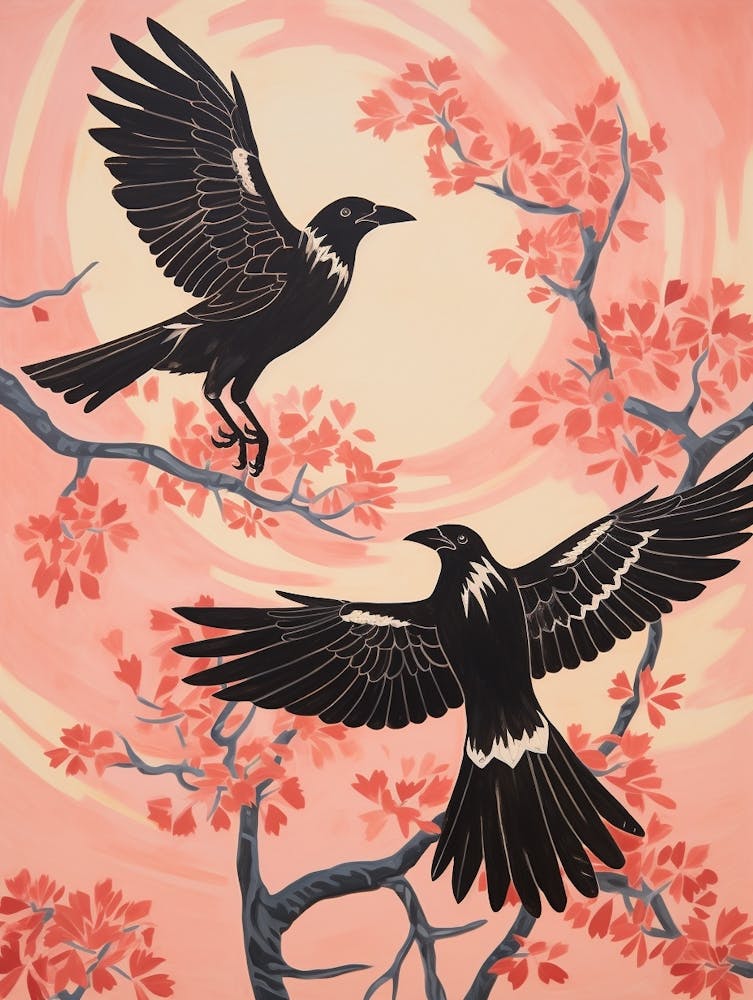 Vintage Japanese Inspired Bird Print Crow 2