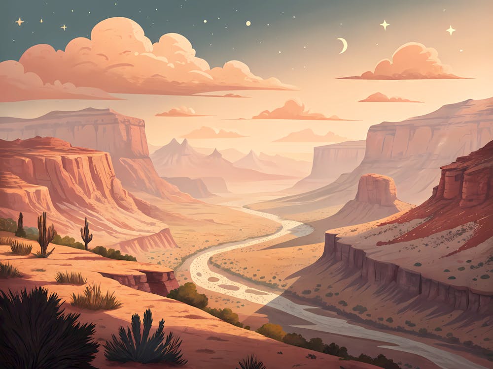 Retro Vintage Style A Minimalistic Canyon Landscap