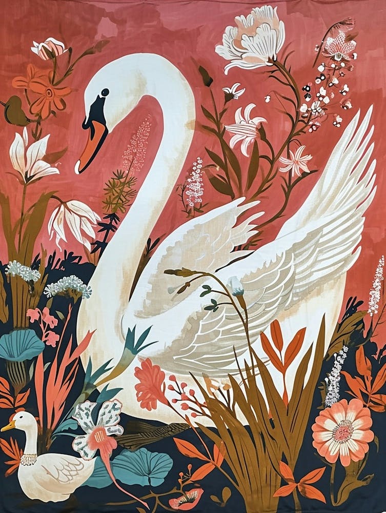 Floral Animal Painting Swan 4