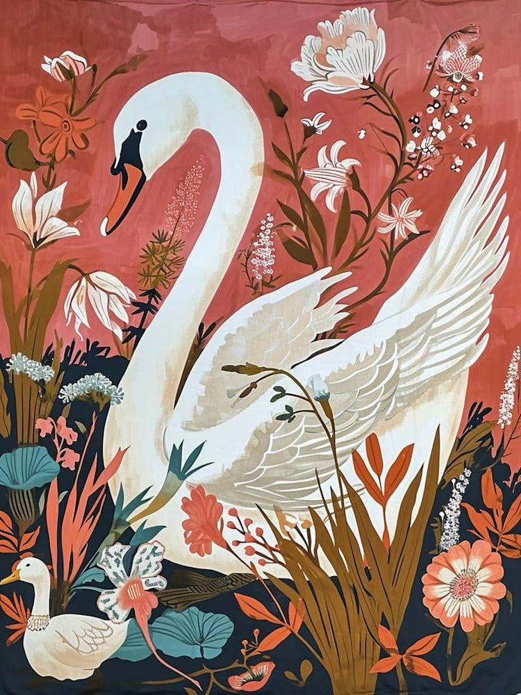 Floral Animal Painting Swan 4
