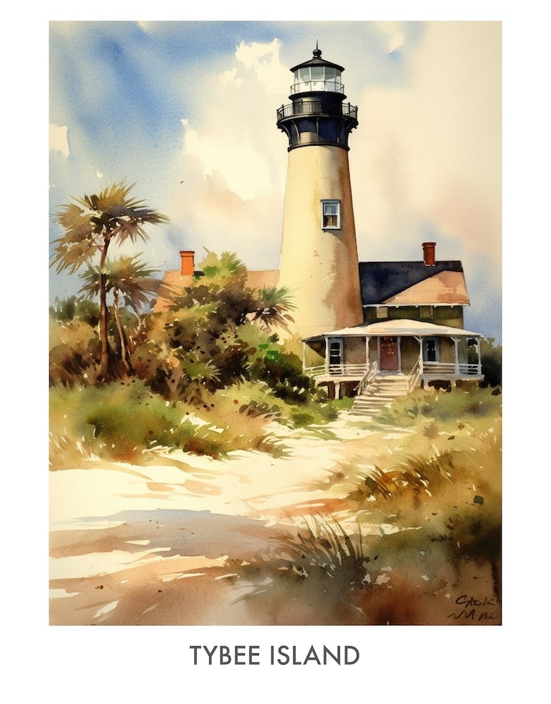 Tybee Island Aquarell 4 Reise Poster