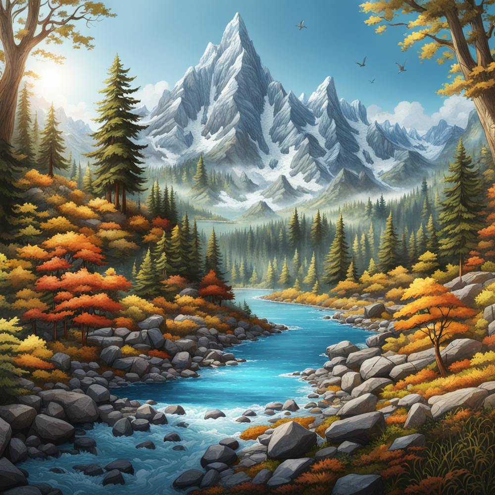 World Most Gorgeous Mountain With River Landscaping Hyperrealistic Art 319019836