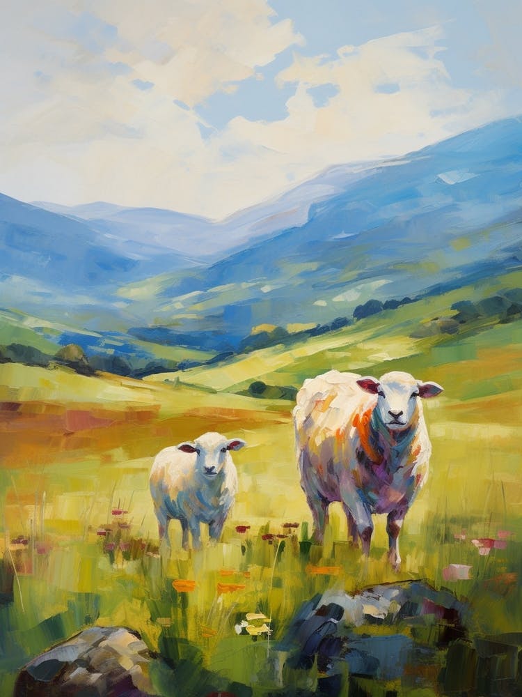 Sheep & Lamb In The Valley Of The Scottish Highland