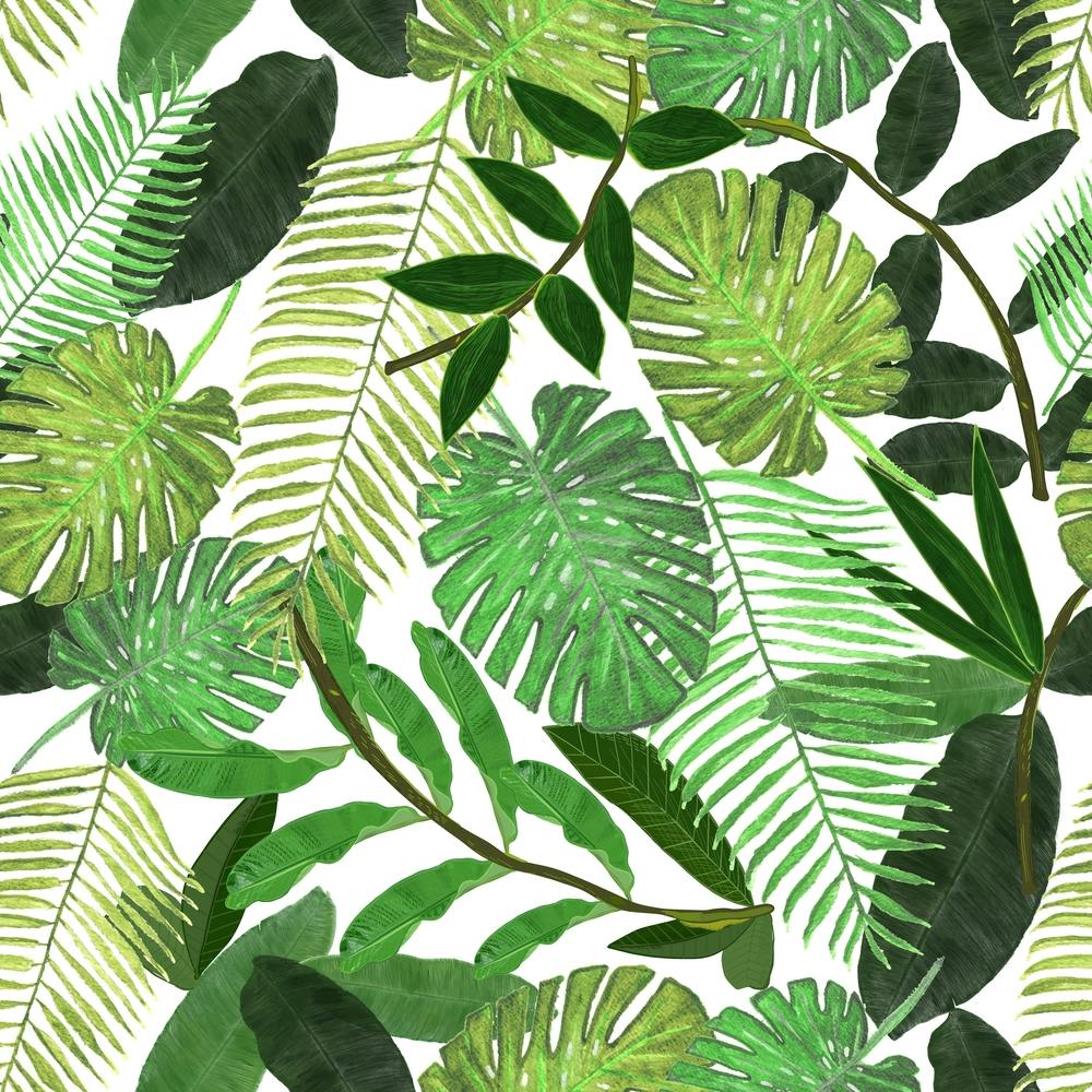 Green Tropical Watercolor Leaves Pattern Square