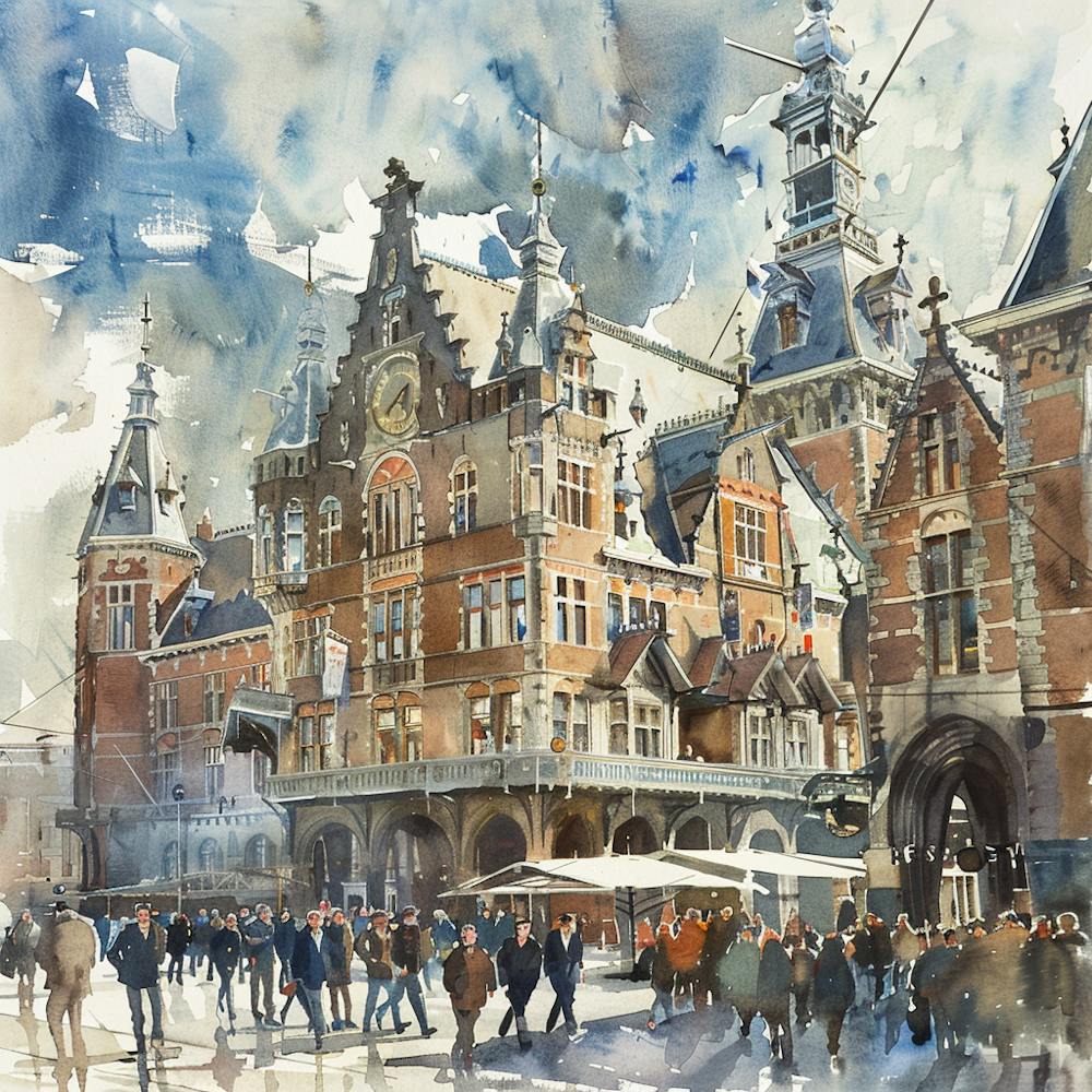 Amsterdam Central Station: Series. Water Colour 1