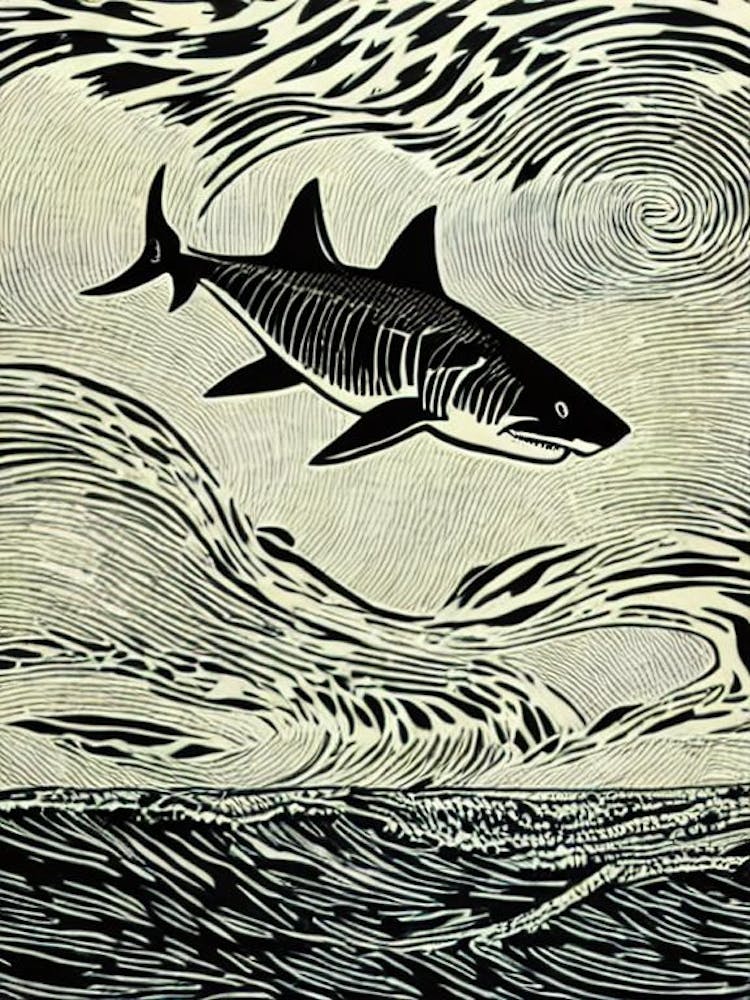 Great White Shark II Linocut