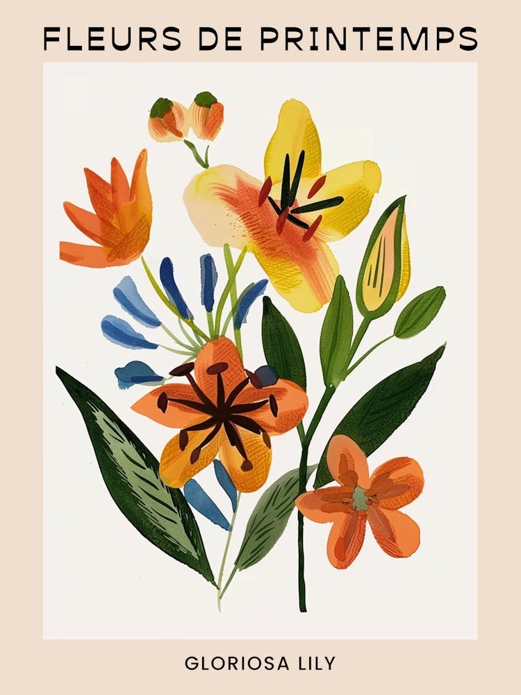 Spring Floral French Poster  Gloriosa Lily 4