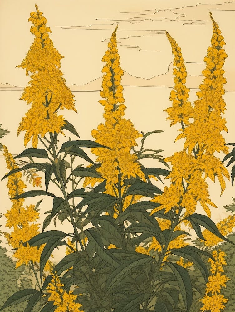 Nokanzou Goldenrod 2 Vintage Japanese Botanical