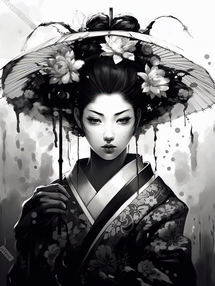 Geisha Black And White Anime Style  1