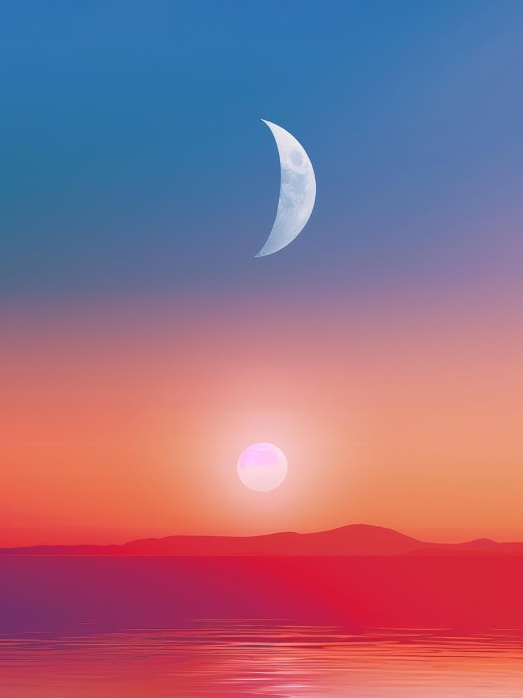 Sunset With Moon